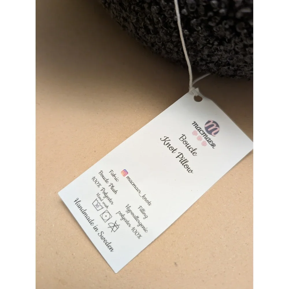 Macmaer Boucle Knot Pillow Charcoal Gray Handmade Sweden Decorative Accent Cozy